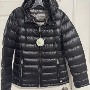 Andrew Marc Womens Premium Down Puffer Jacket Sz S Lightweight Packable Black